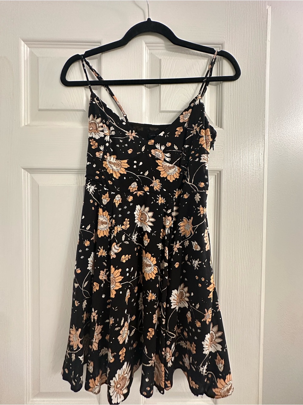 American Eagle Outfitters Black Floral Slip Dress with Tan & White Blooms